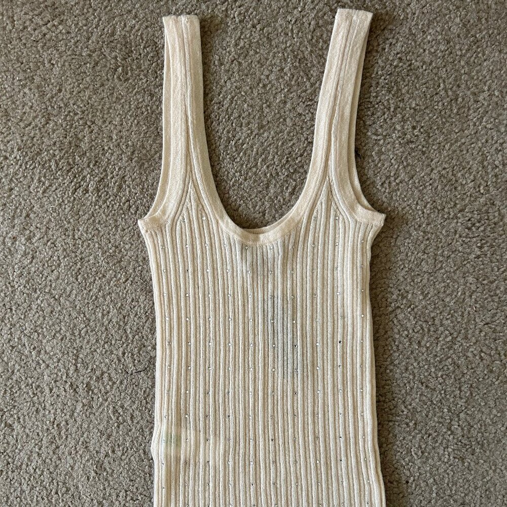 J Crew Featherweight Cashmere Rhinestone Tank Nude Buttercream Holiday XXS 0 - Picture 3 of 3